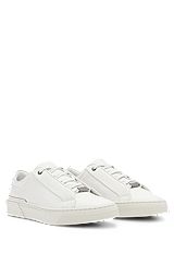 Leather low-top trainers with logo lace loop, White