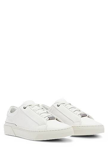 Leather low-top trainers with logo lace loop, Hugo boss