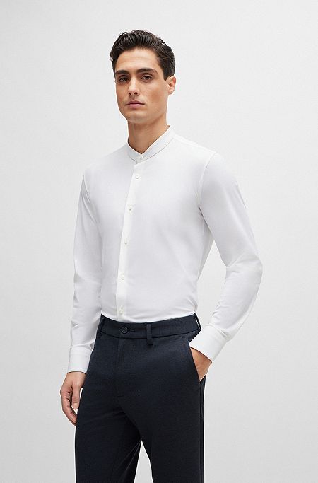 Slim-fit shirt in performance-stretch jersey, White