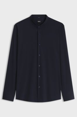 Slim-fit shirt in performance-stretch jersey, Dark Blue