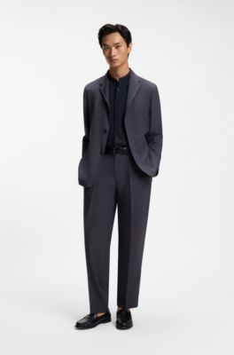 Slim-fit shirt in performance-stretch jersey, Dark Blue