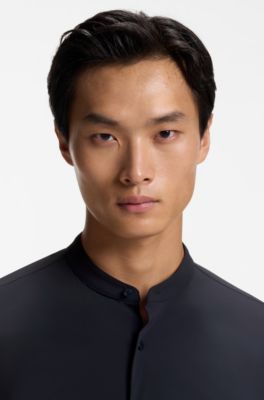 Slim-fit shirt in performance-stretch jersey, Dark Blue