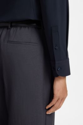 Slim-fit shirt in performance-stretch jersey, Dark Blue