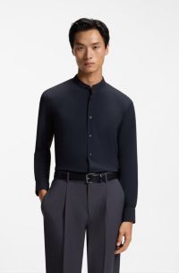 Camicia slim fit in jersey elasticizzato ad alte prestazioni, Blu scuro