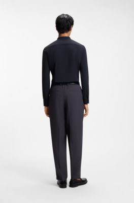 Slim-fit shirt in performance-stretch jersey, Dark Blue