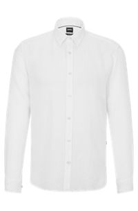 Regular-fit long-sleeved shirt in linen chambray, White