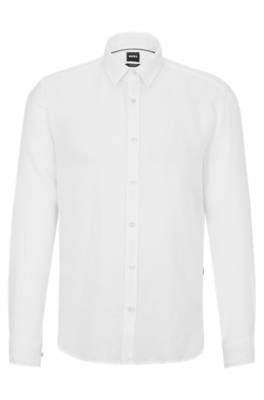 Hugo Boss Regular-fit Long-sleeved Shirt In Linen Chambray
