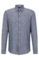 Regular-fit long-sleeved shirt in linen chambray, Dark Blue