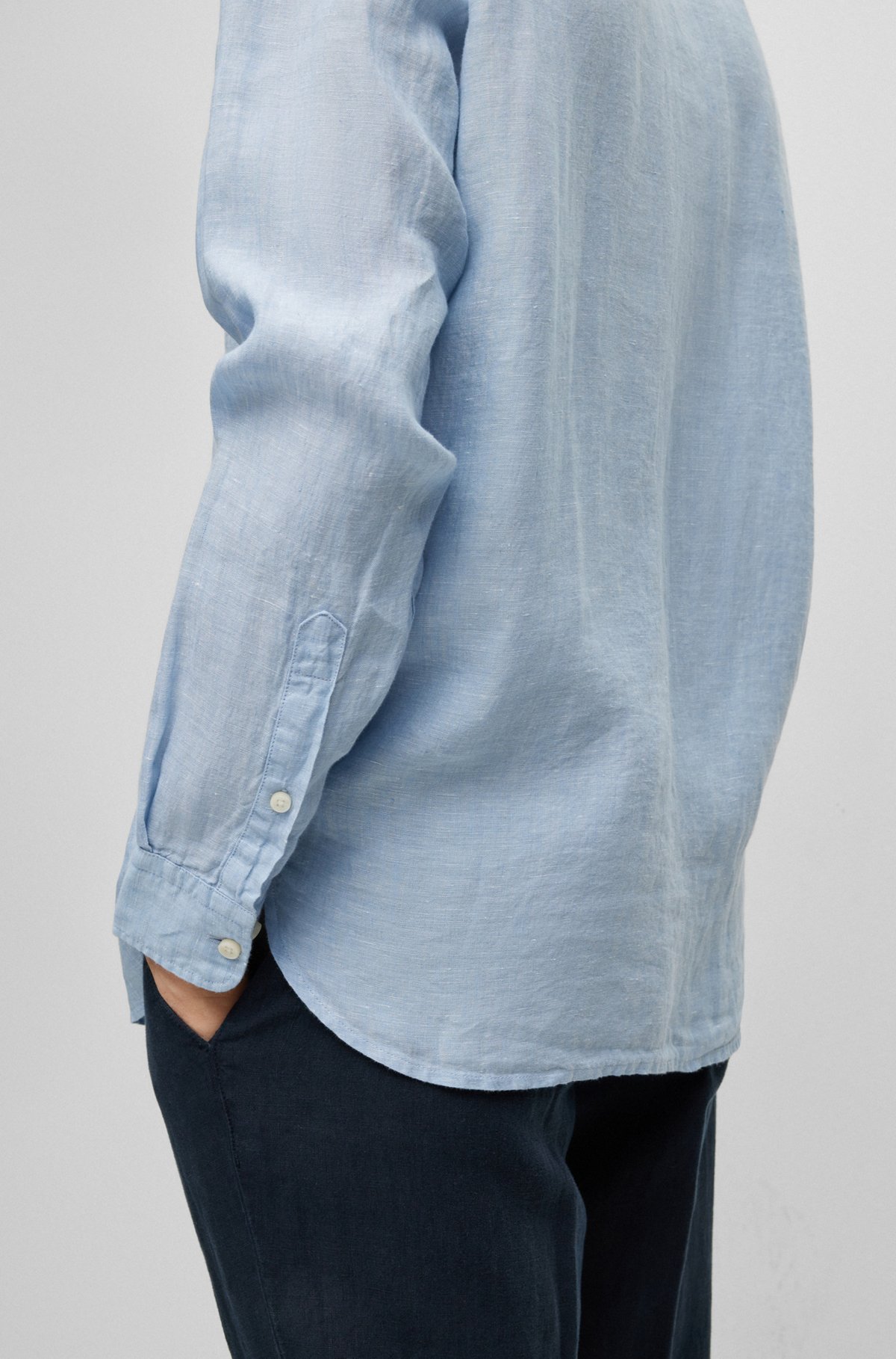 Regular-fit overhemd met lange mouwen in chambray van linnen, Lichtblauw