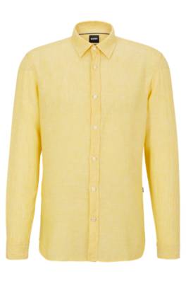 Hugo Boss Regular-fit Long-sleeved Shirt In Linen Chambray