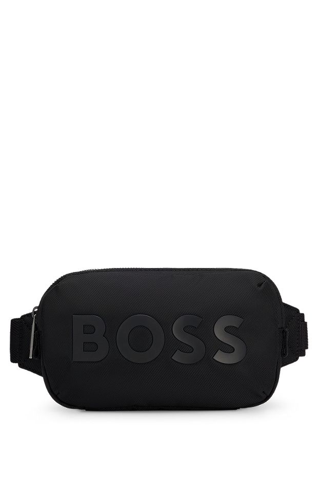 Logo belt bag in patterned fabric, Black