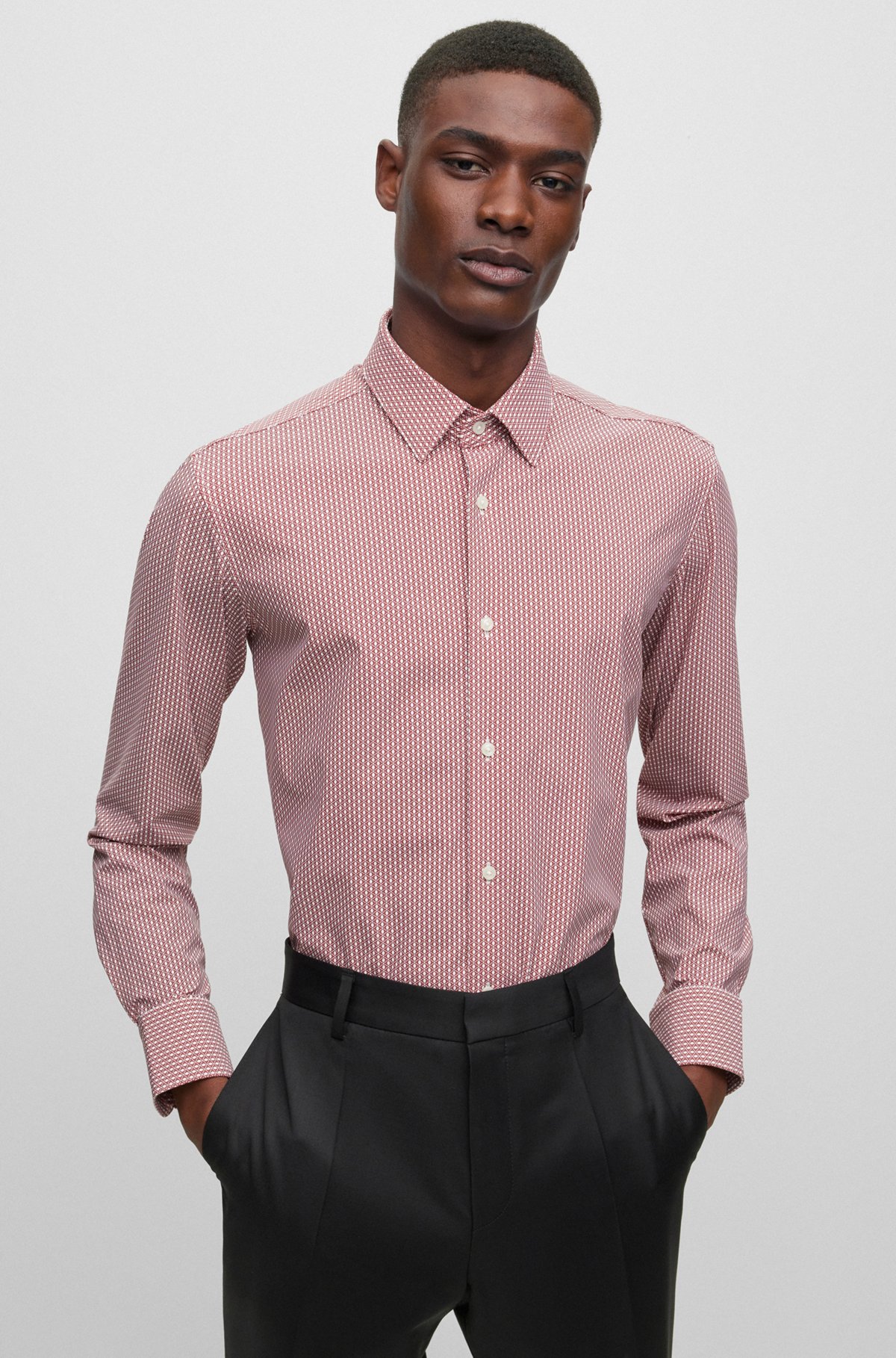 Slim-fit shirt in printed performance-stretch jersey, light pink