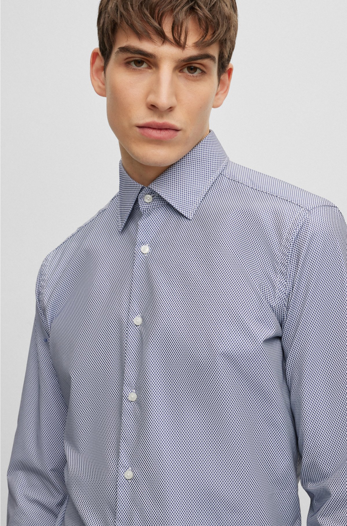 BOSS - Regular-fit shirt in micro-structured performance-stretch fabric