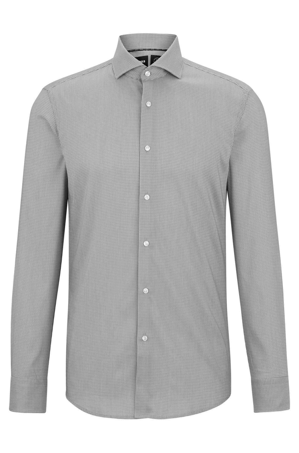 Slim-fit shirt in patterned performance-stretch fabric, Silver
