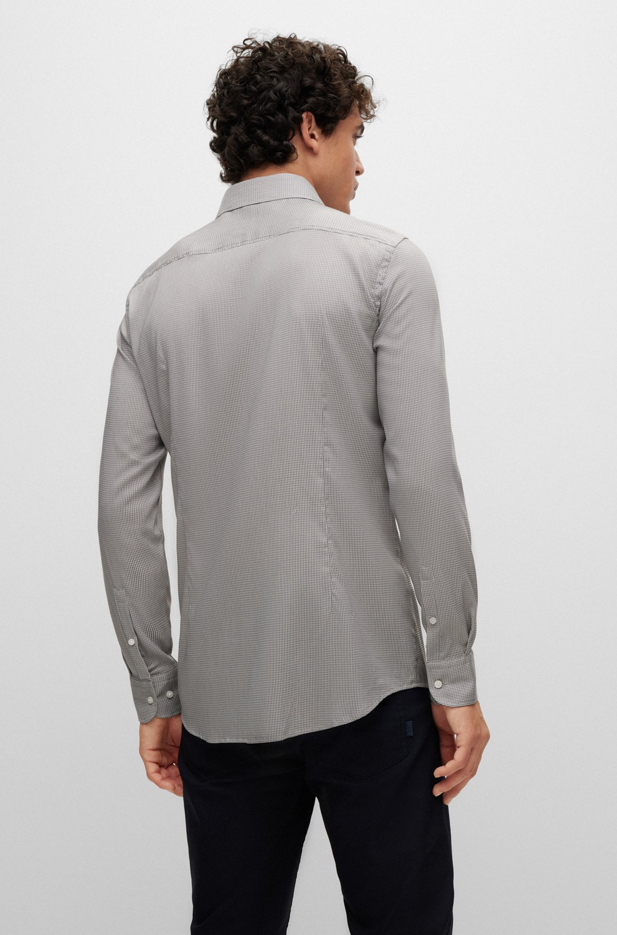 Slim-fit shirt in patterned performance-stretch fabric, Silver