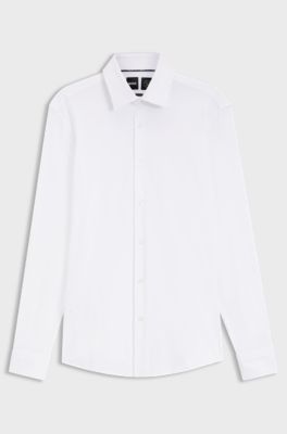 Slim-fit shirt in micro-dobby performance-stretch jersey, White