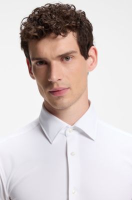 Slim-fit shirt in micro-dobby performance-stretch jersey, White