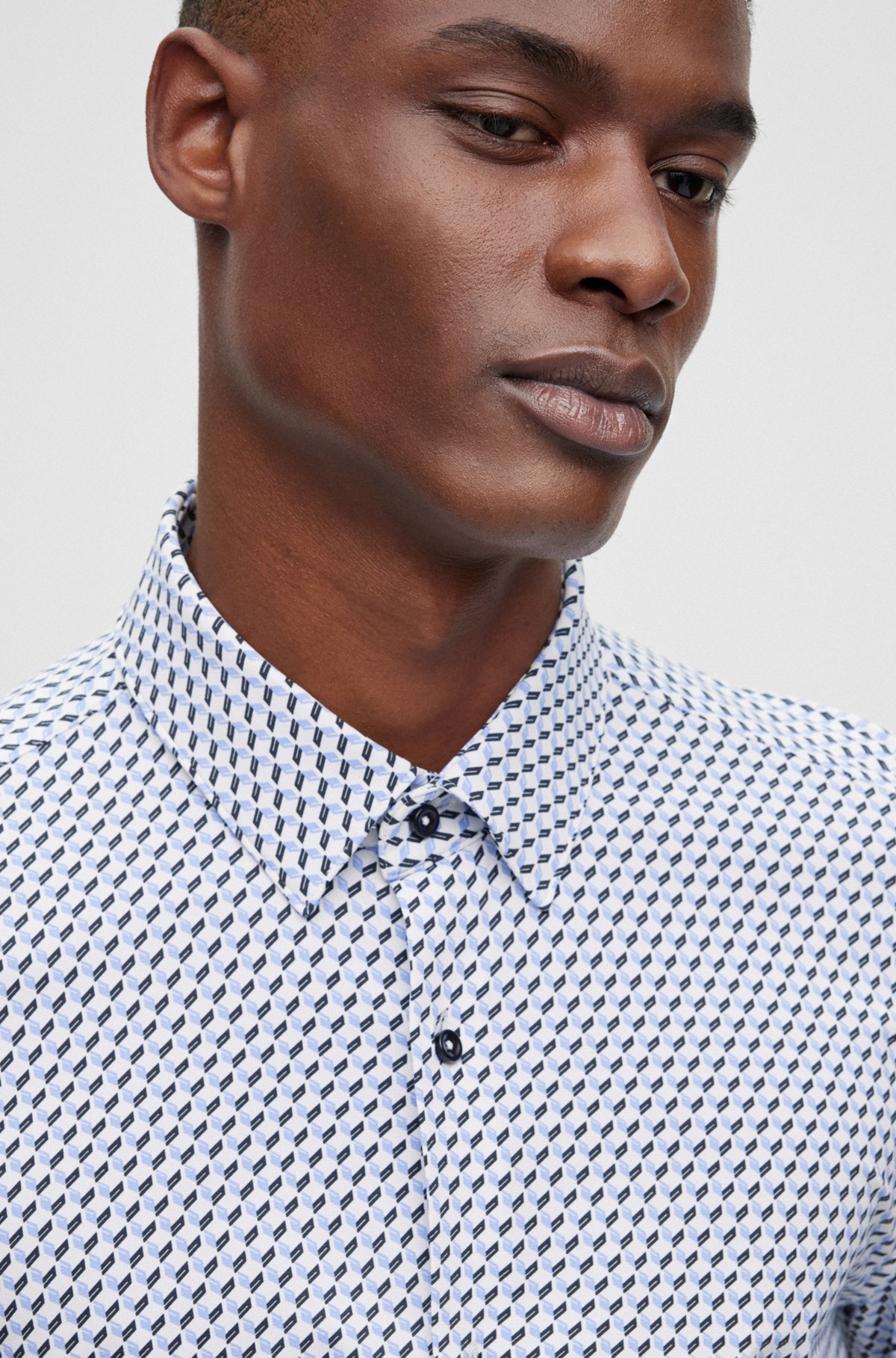 BOSS - Slim-fit shirt in patterned Italian performance-stretch fabric