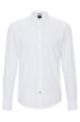 Casual-fit shirt with stand collar, White