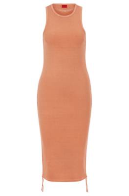 Hugo Boss Ribbed Stretch-cotton Tank Dress With Drawstring Sides