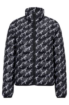 Hugo Water-repellent Padded Jacket With Handwritten Logos In Patterned ...