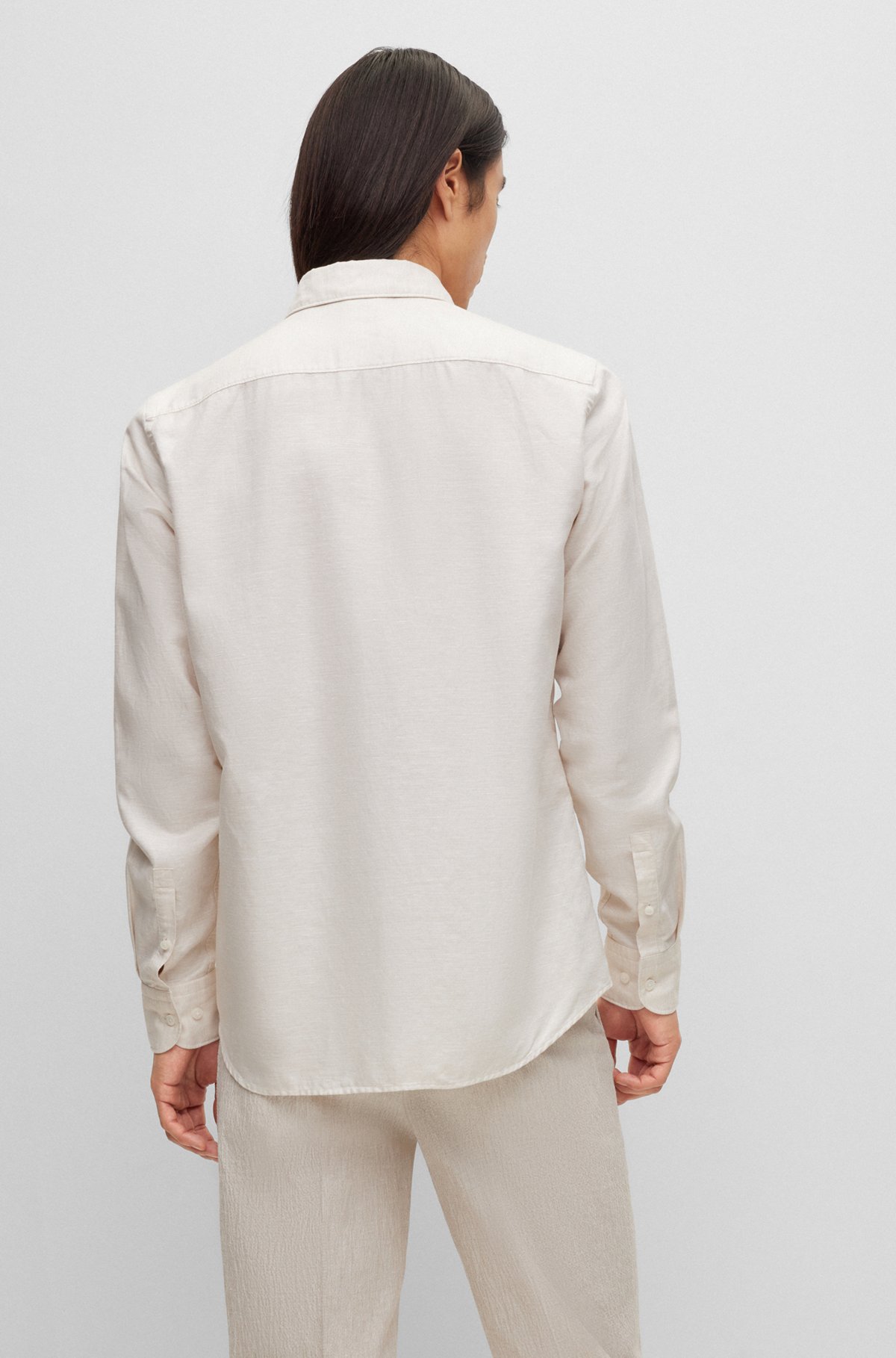 Casual-fit shirt in a linen blend with cotton, Light Beige