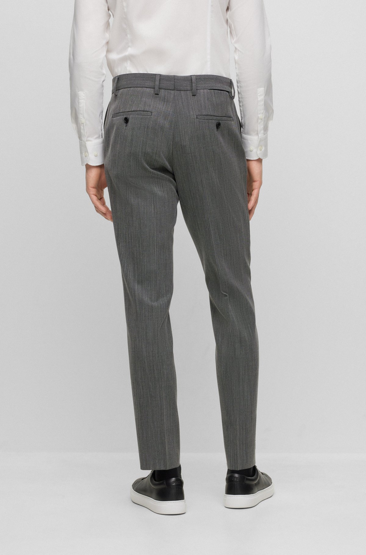 Slim-fit suit in micro-patterned performance-stretch cloth, Silver