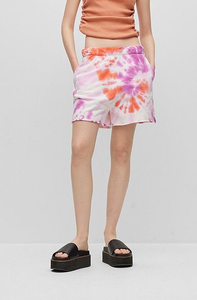 Cotton terry shorts with tie-dye motif, Patterned