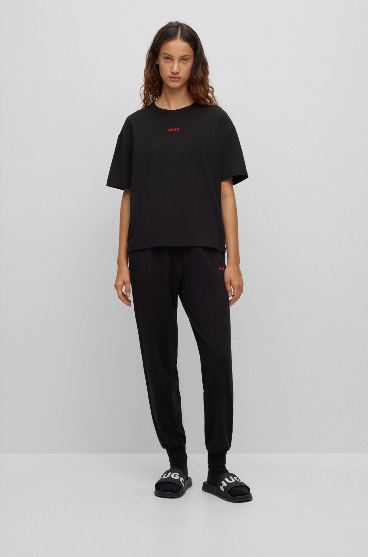 Relaxed-fit tracksuit bottoms with printed logo, Black