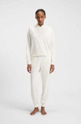 Jogginghose aus elastischem Baumwoll-Modal-Mix mit Logo-Print, Natur