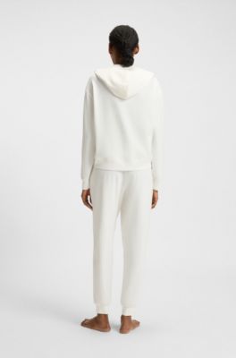 Logo-print tracksuit bottoms in stretch modal and cotton, Natural
