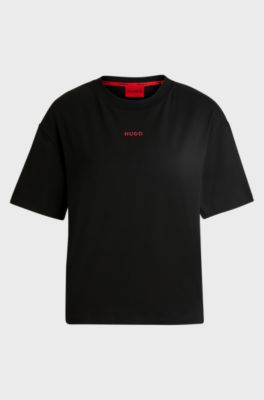 T-shirt relaxed fit in morbido jersey con logo a contrasto, Nero