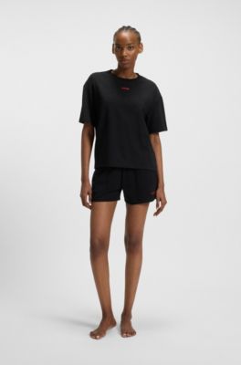 T-shirt relaxed fit in morbido jersey con logo a contrasto, Nero