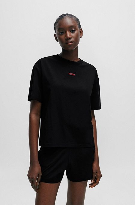 Relaxed-fit T-shirt van zachte jersey met contrastlogo, Zwart