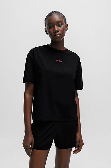 Relaxed-fit T-shirt with contrast logo in soft jersey, Black