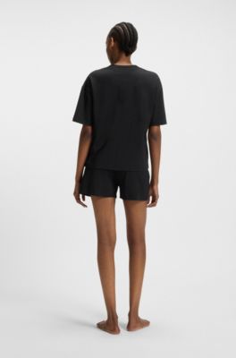 T-shirt relaxed fit in morbido jersey con logo a contrasto, Nero