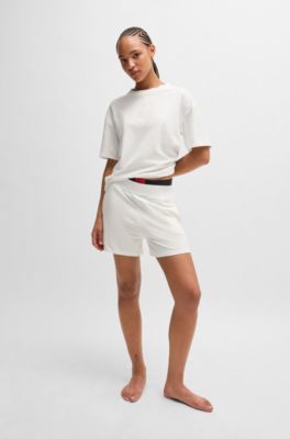 Camiseta relaxed fit de punto suave con logotipo en contraste, Blanco