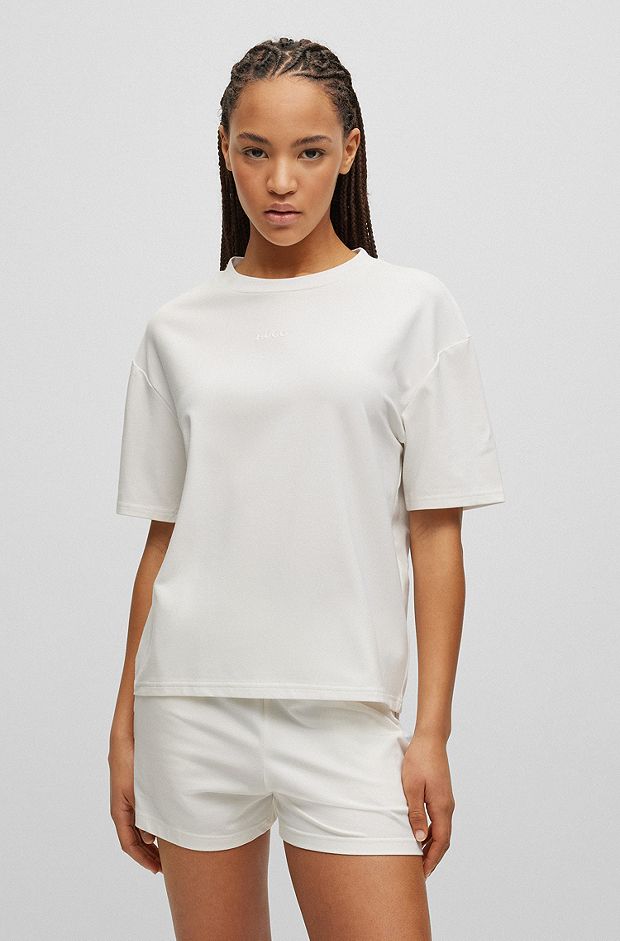 Relaxed-Fit T-Shirt aus softem Jersey mit kontrastfarbenem Logo, Weiß