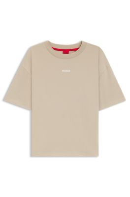 リラックスフィットTシャツ ソフトジャージー コントラストロゴ, ライトベージュ