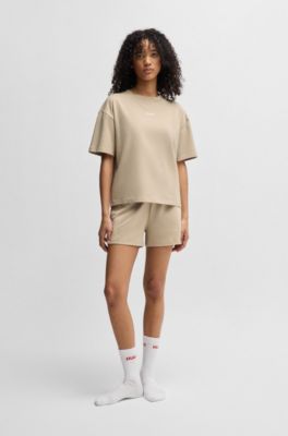 Relaxed-fit T-shirt in soft jersey with contrast logo, Light Beige