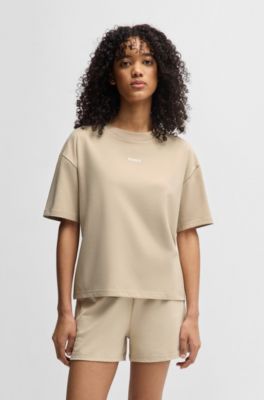 Relaxed-fit T-shirt in soft jersey with contrast logo, Light Beige