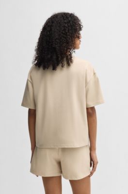 Relaxed-fit T-shirt in soft jersey with contrast logo, Light Beige