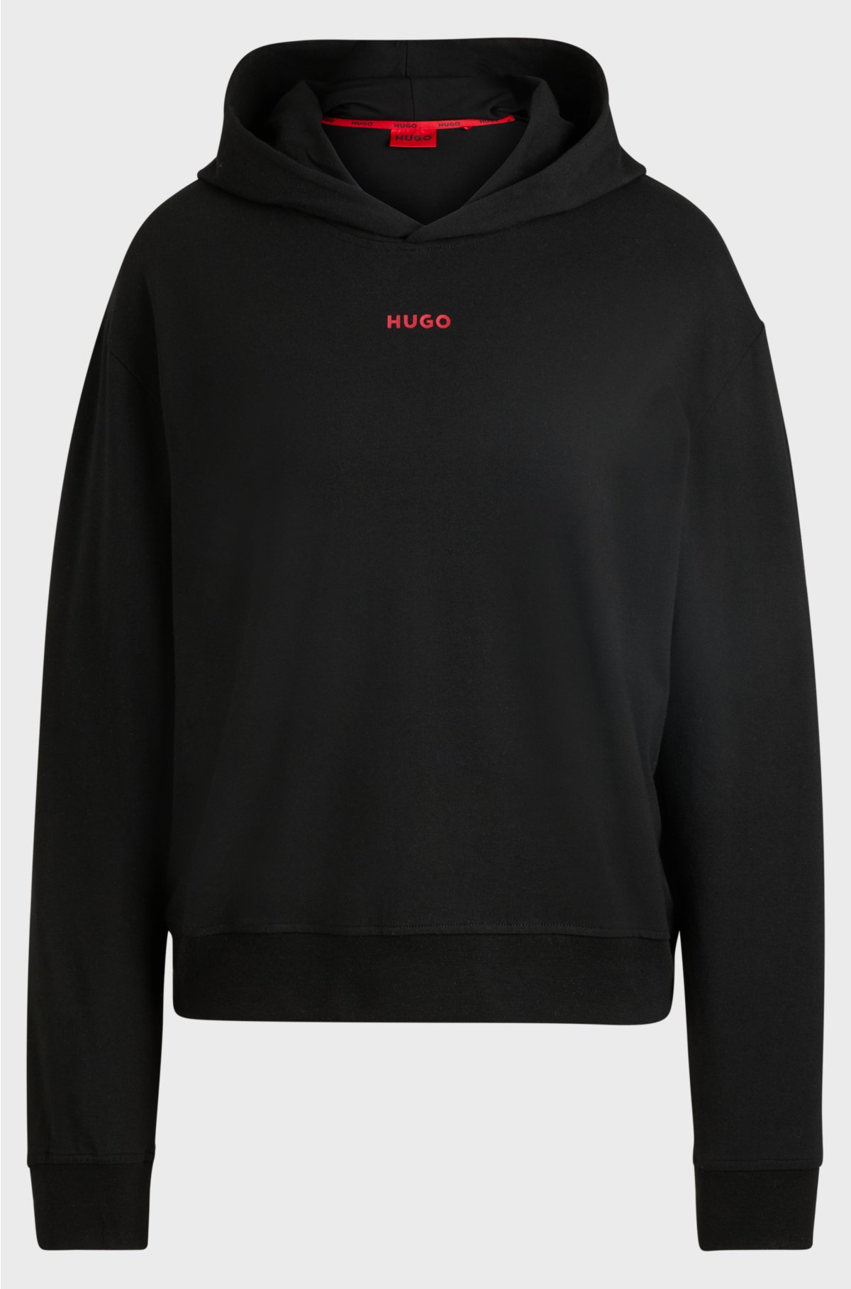 Stretch-jersey hoodie with logo print, Black