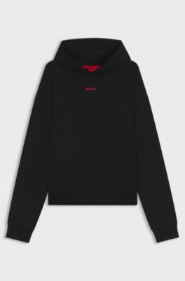Relaxed-fit hoodie in stretch jersey with logo print, Black