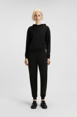 Relaxed-fit hoodie in stretch jersey with logo print, Black