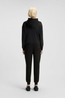 Relaxed-fit hoodie in stretch jersey with logo print, Black