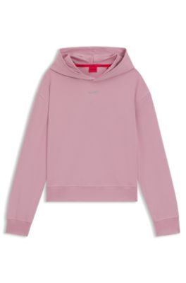 リラックスフィットフーディ ストレッチジャージー ロゴプリント, ライトピンク