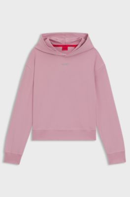 Relaxed-fit hoodie in stretch jersey with logo print, Light Pink