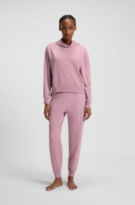 Relaxed-fit hoodie in stretch jersey with logo print, light pink