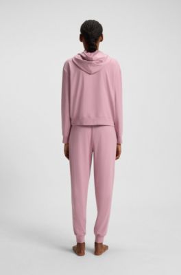 Relaxed-fit hoodie in stretch jersey with logo print, light pink